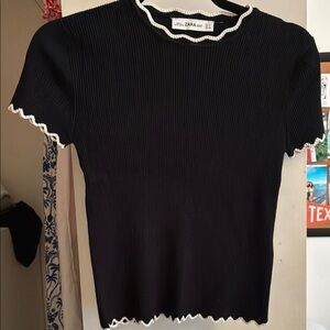 Zara Black Ribbed Short Sleeve Tee